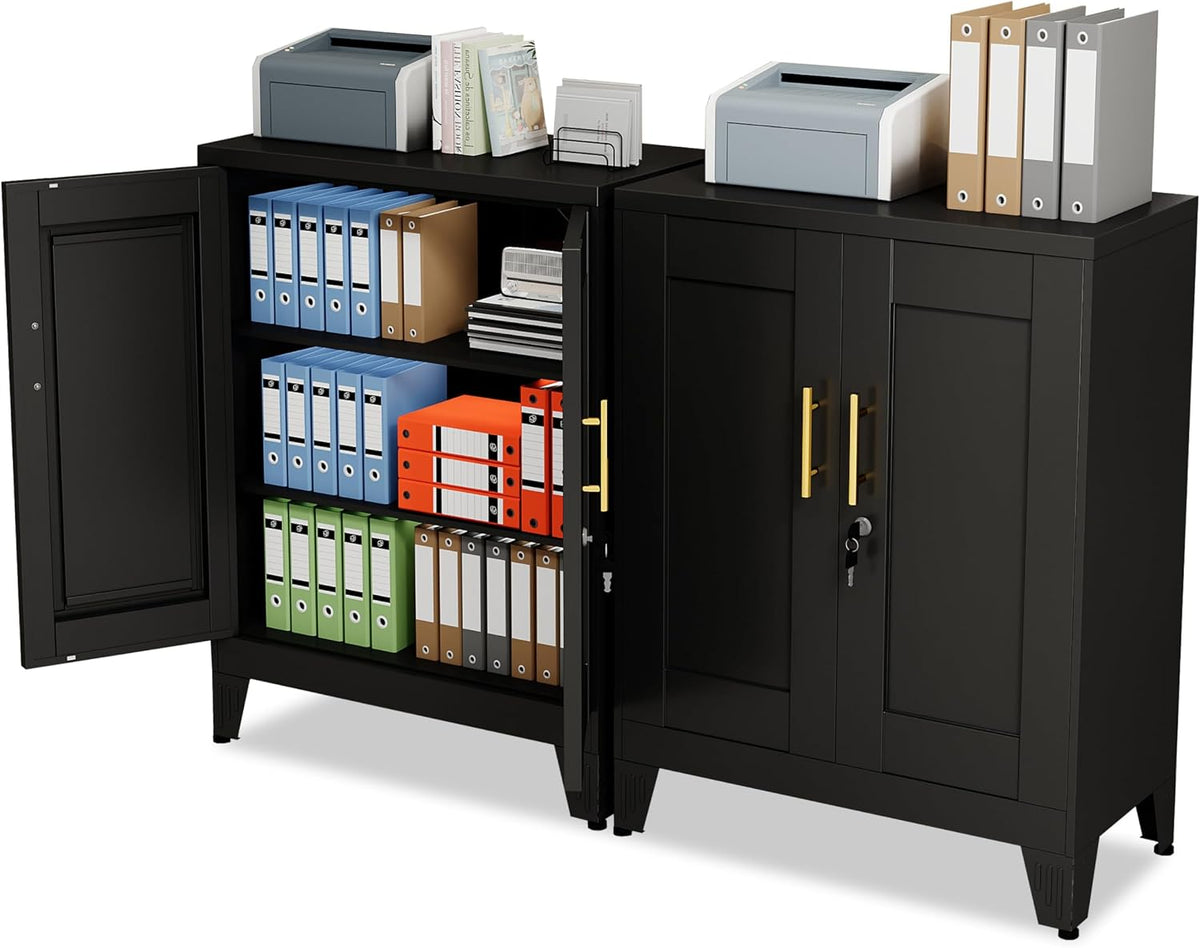 GAIOUS Black Metal File Cabinet with Lock(Two Units), Steel Storage Cabient