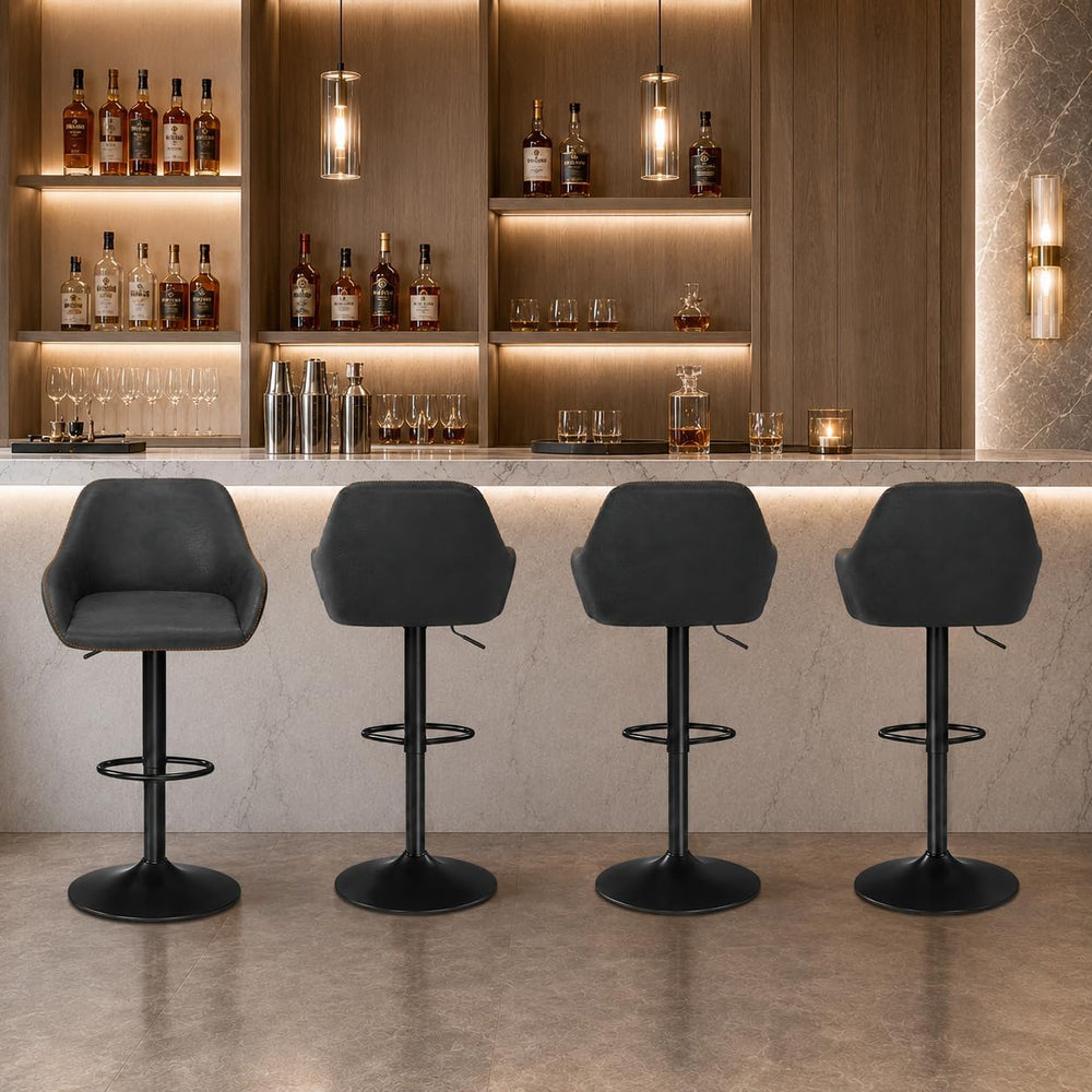 Yaheetech Bar Stools Set of 2, Adjustable Swivel PU Leather, Black