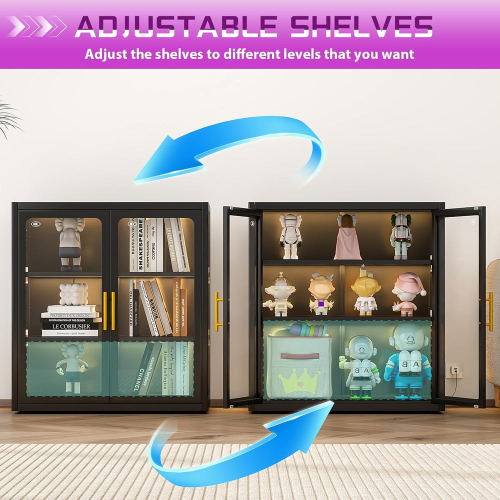 PAOFIN 34" Display Cabinet with Glass Doors, Curio Cabinet with Many Col...