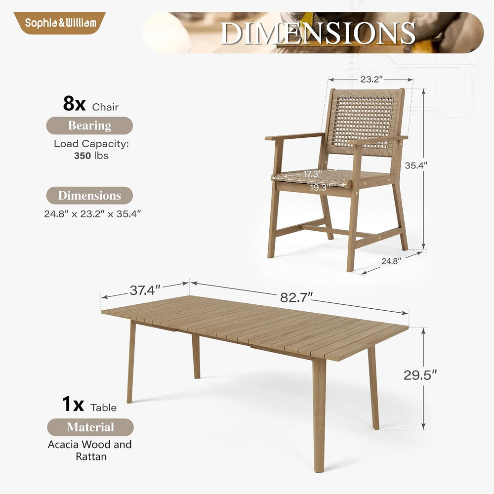 Sophia & William Patio Dining Set, Rattan, Wood, Light Brown