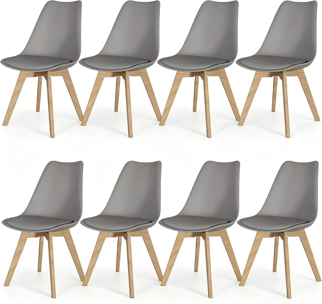 Dining Chairs Set of 8, PU Leather Kitchen Chairs,Wood Legs (Gray, 8 PC)