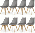 Dining Chairs Set of 8, PU Leather Kitchen Chairs,Wood Legs (Gray, 8 PC)