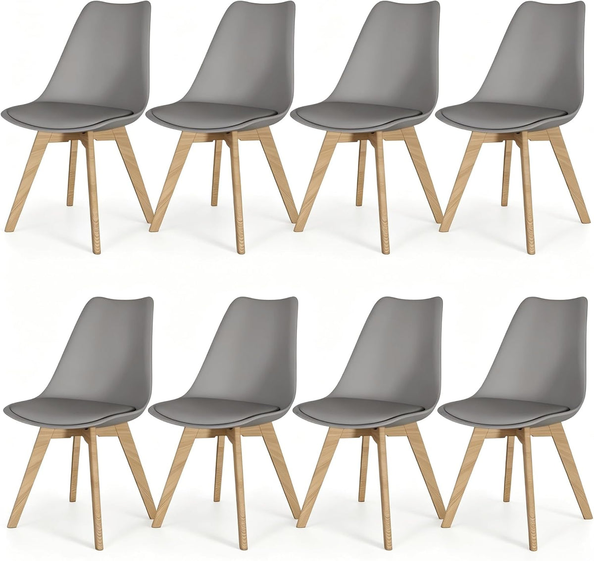 Dining Chairs Set of 8, PU Leather Kitchen Chairs,Wood Legs (Gray, 8 PC)