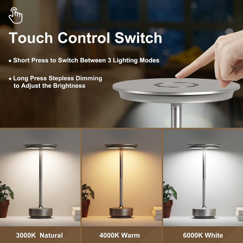 2 Pack Cordless Table Lamps Rechargeable, 5000mAh LED Table Light