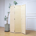 Furnnylane 3 Panel Room Divider and Folding Panel Screen,Bamboo Panel Divider Screen for Room Separation,Beige,67" H x 46" W