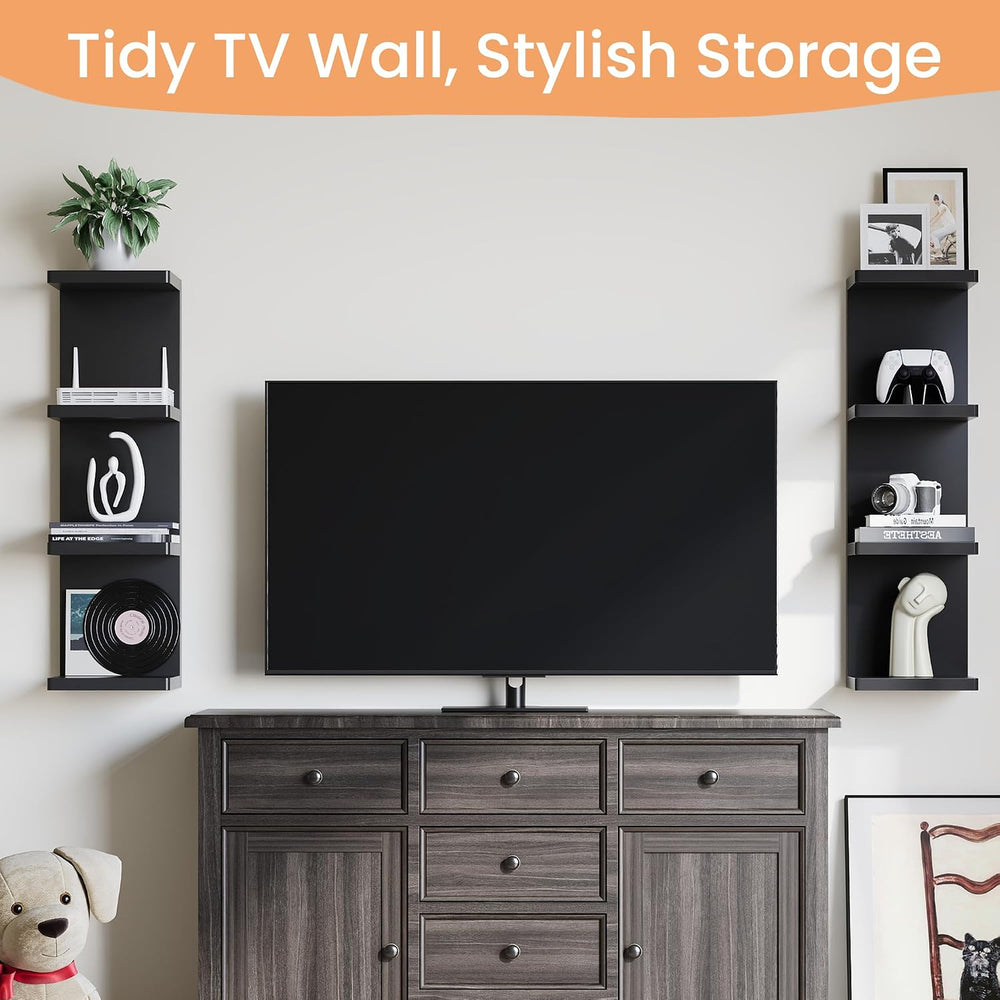 upsimples 4 -Tier Floating Wall Shelf, Black Vertical Vanity Decor Shelves