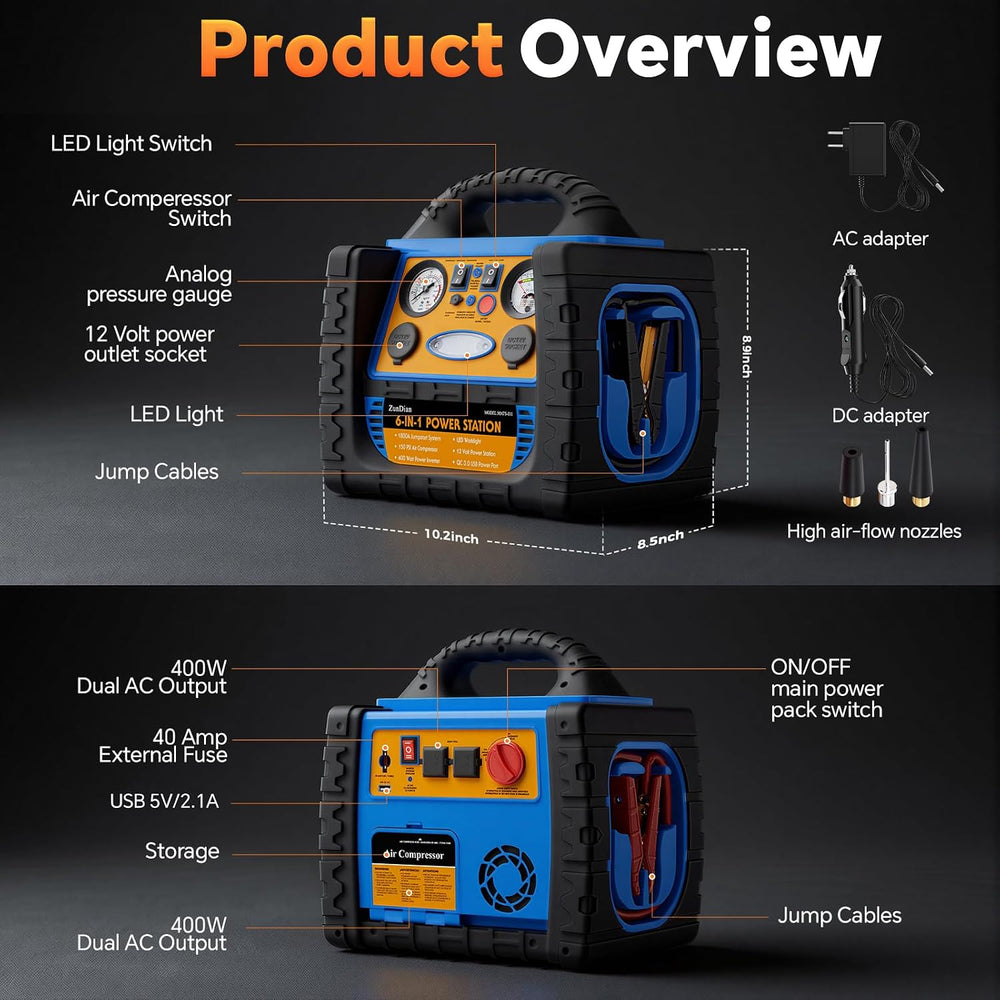 Car Jump Starter with Air Compressor, 1800A Battery Booster Pack for Up to 8....