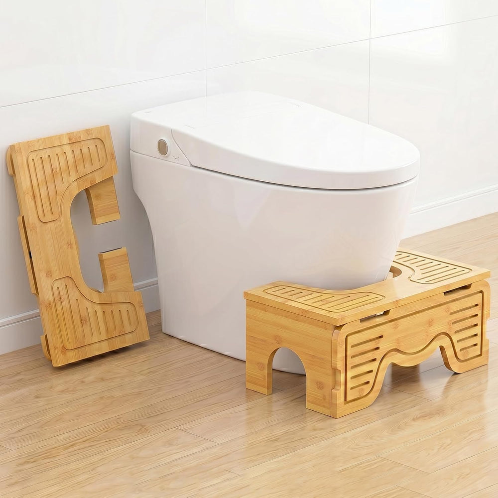 Bamboo Toilet Stool Adjustable Heights,Foldable Potty Stool for Adult