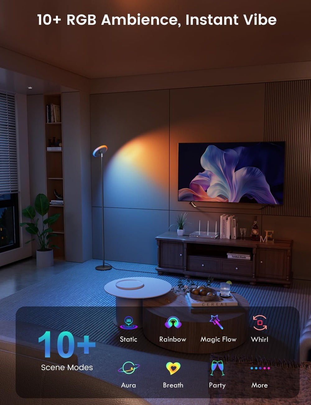 UFO Torchiere Floor Lamp, RGB Ambient Light, 42W 3700LM, Black