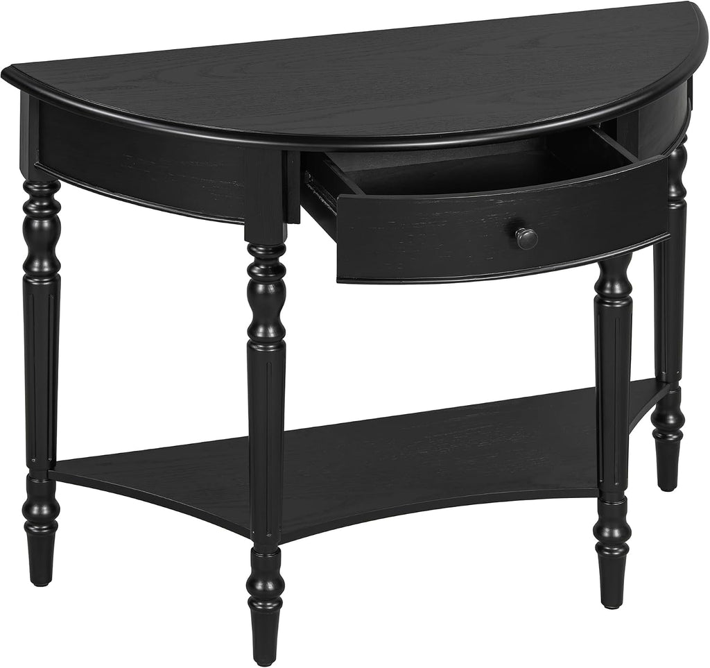 LUMISOL Half Moon Entryway Table with Drawer & Shelf, Black | Rustic Console Table for Entryway, Sofa Table Behind Couch, Farmhouse Accent Table