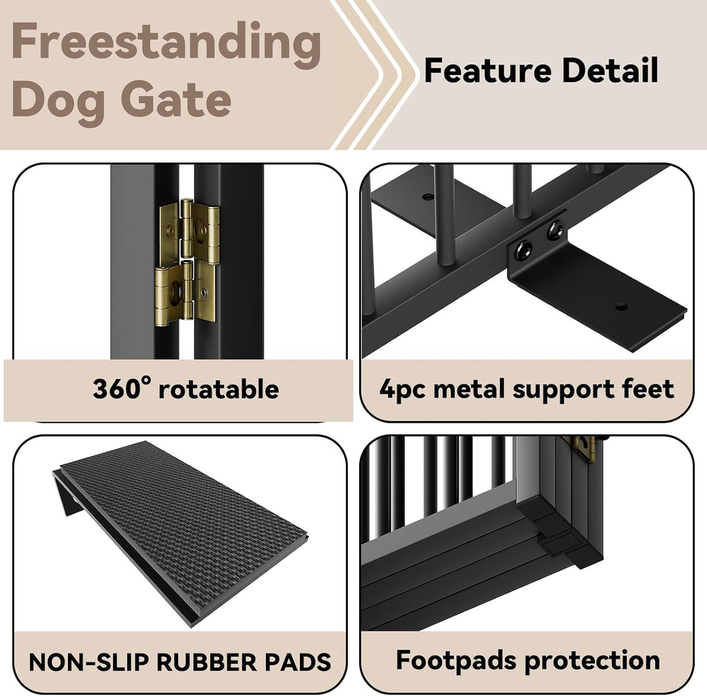 SNUOWU Full Metal Freestanding Dog Gate with Door, 24'' Height Foldab...