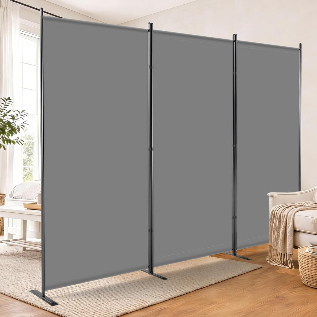 AKTOP 3 Panel Room Divider, 103" W x 70" H Folding Privacy Screen, Grey