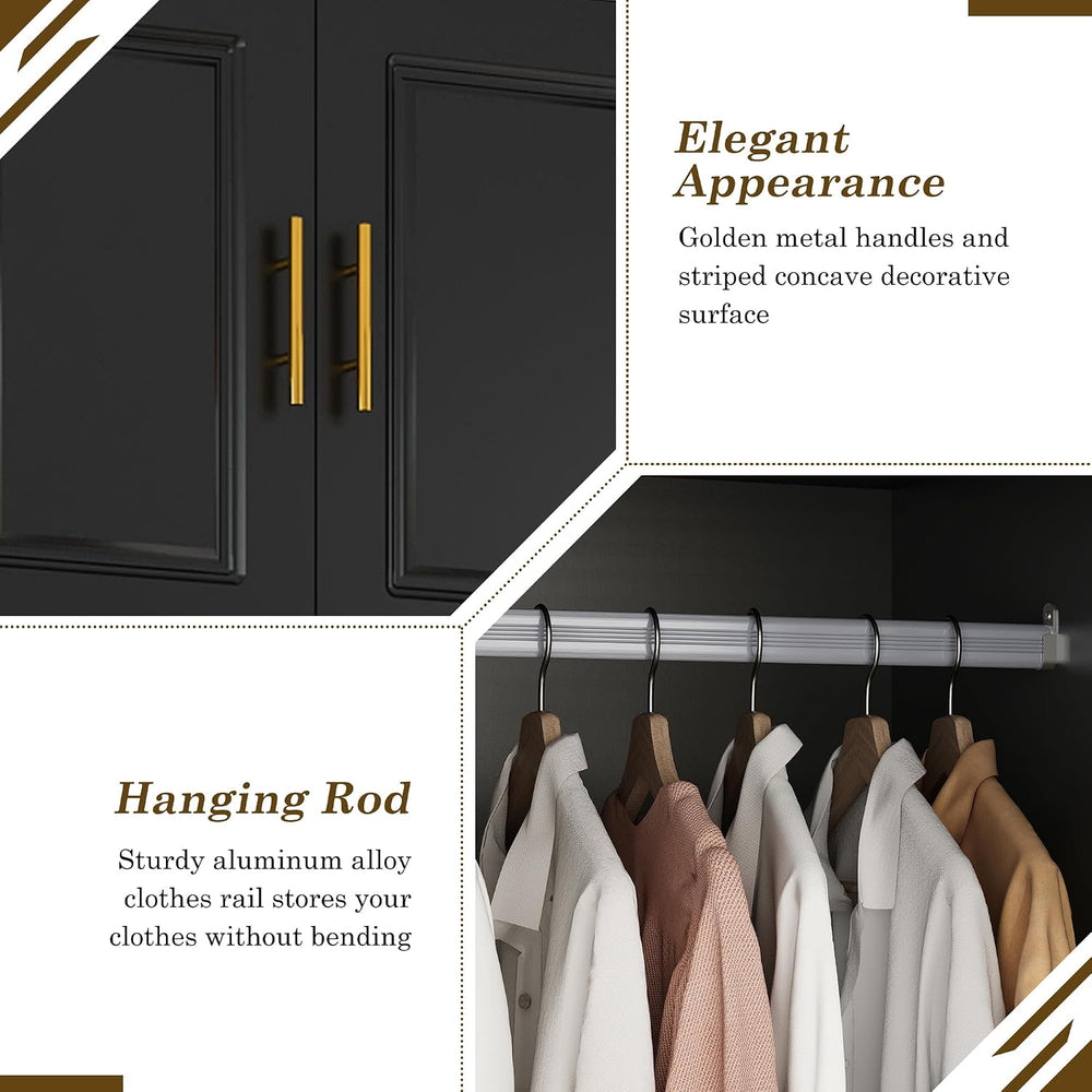 Hlivelood Large Armoire Wardrobe Closet Cabinet with Drawers and LED Lights, ...