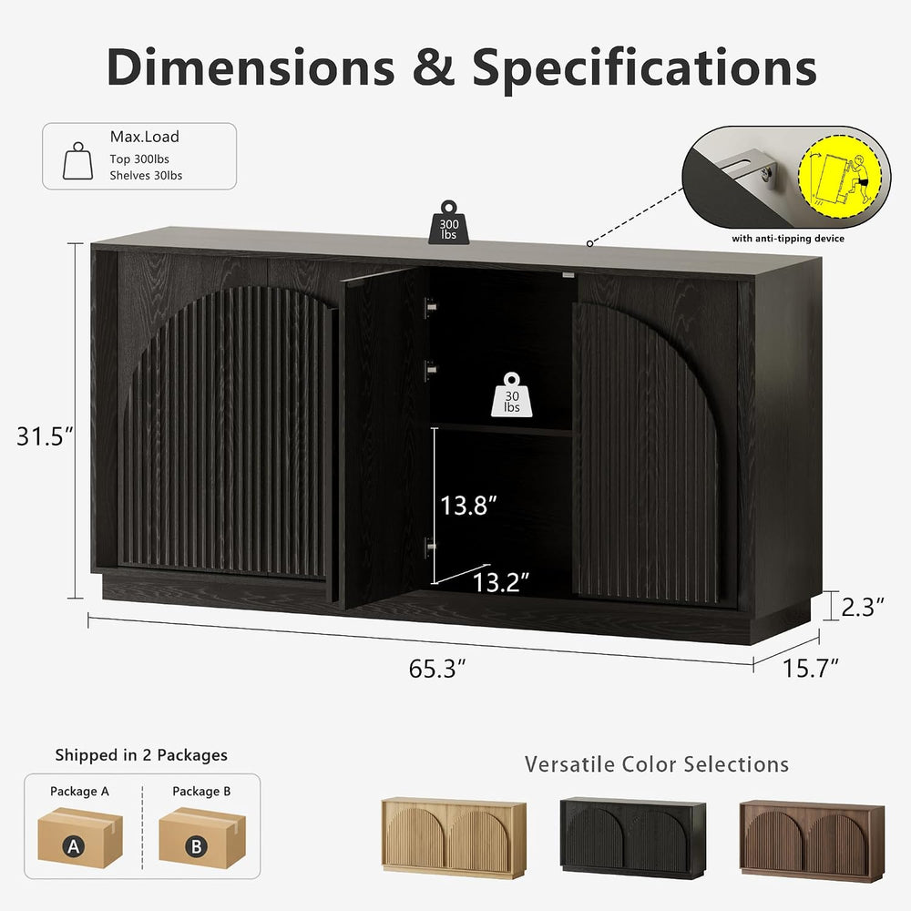 win2win 65" Sideboard Buffet Cabinet with Storage, Modular Credenza, Black