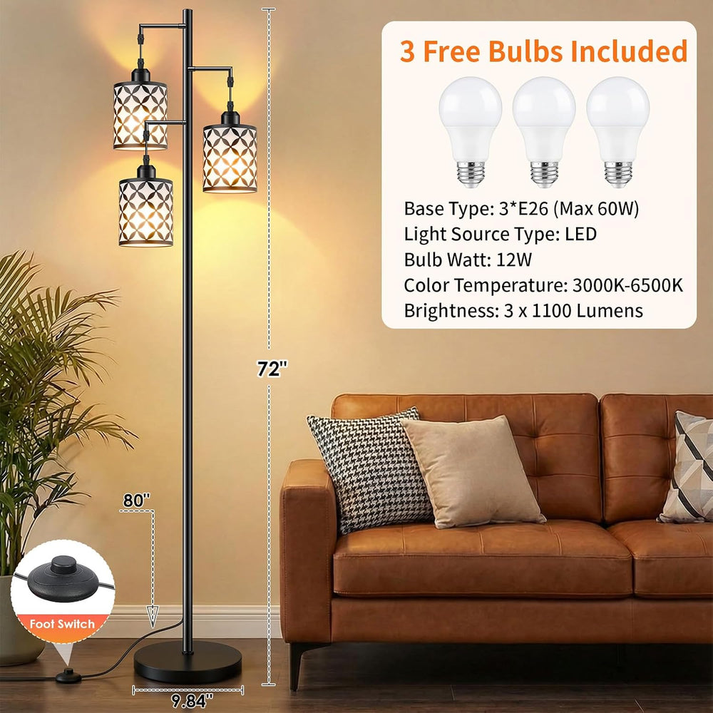 72" Dimmable Floor Lamp with Remote & Timer, Industrial Farmhouse Ru...