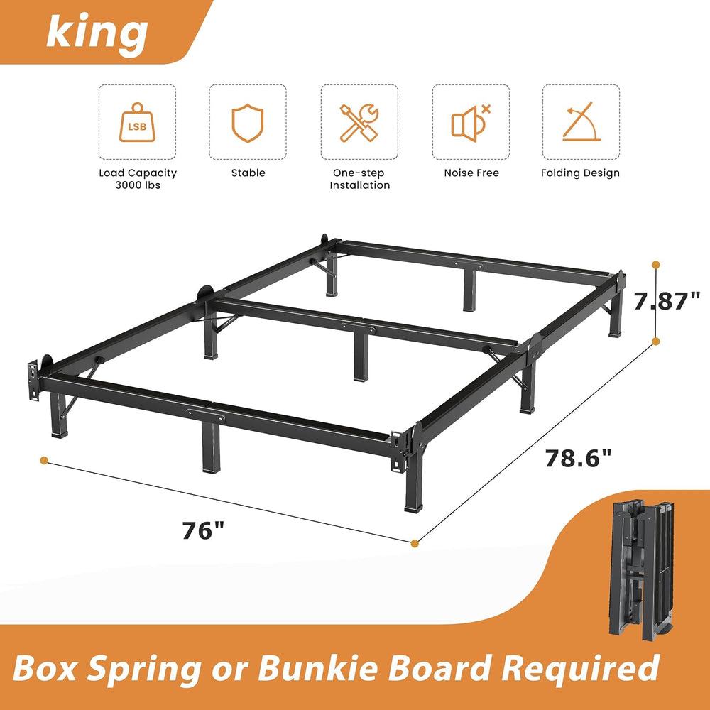MAF Metal Bed Frame King 8 Inches for Box Spring, 9-Legs Support Basics