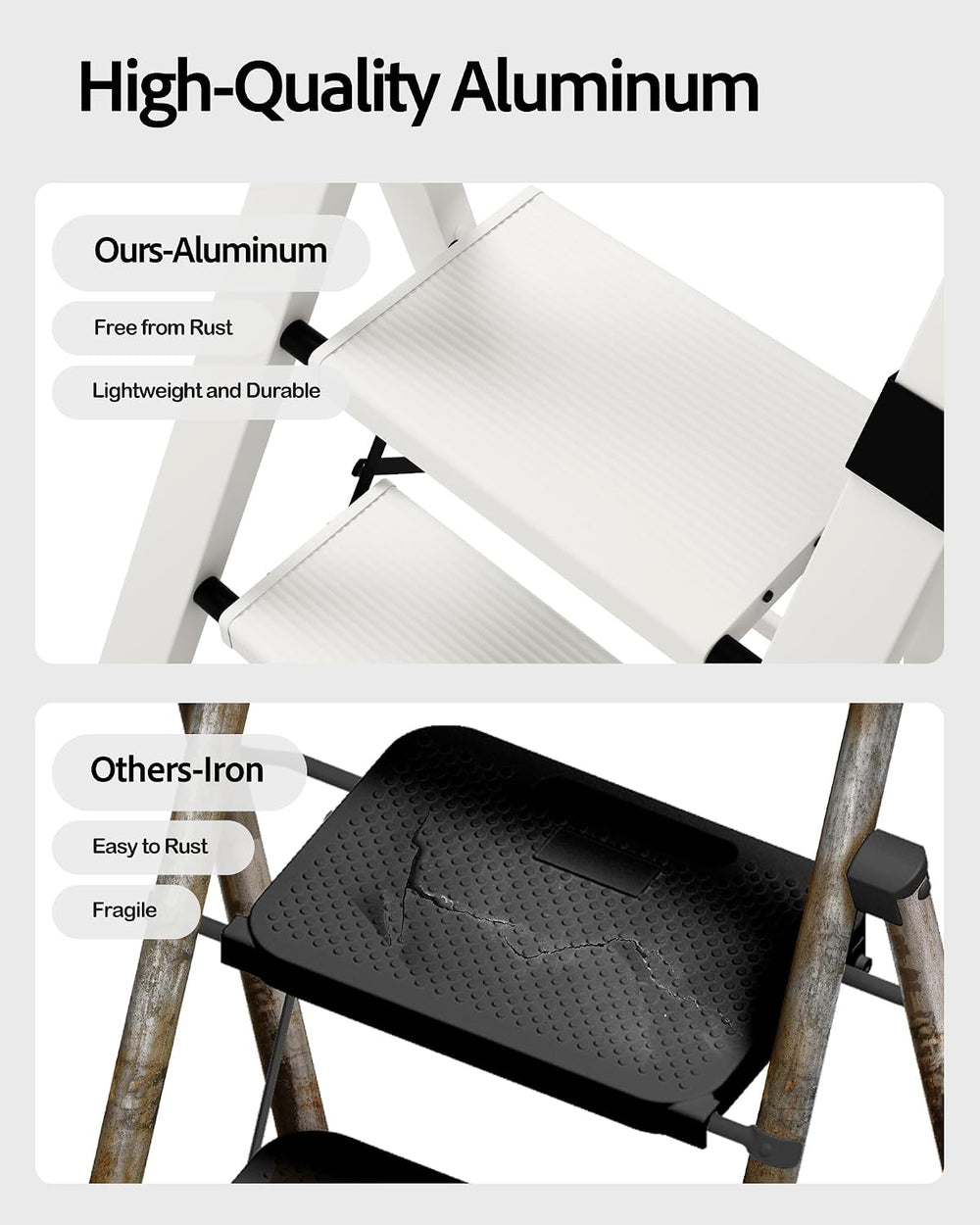 Taranta 3 Step Ladder,Lightweight Aluminum Step Stool Foldable -White