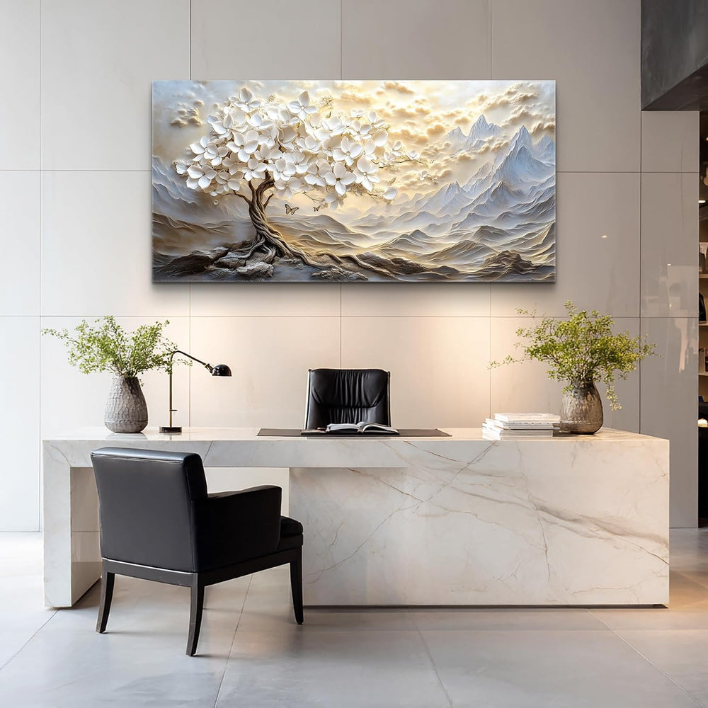 XIGUANGART White Tree of Life Large Canvas Wall Art Mountain Landscape Farmho...