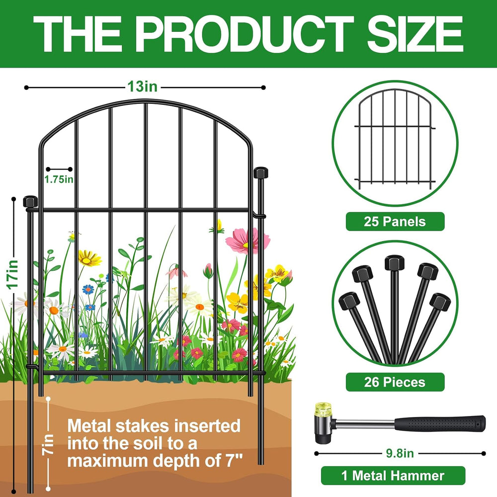 Decorative Garden Fence, 25-Pack No Dig Animal Barrier for Yard Edging