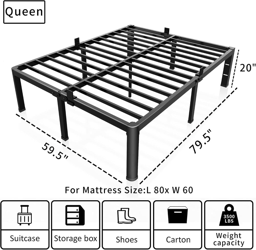 ROIL 20 Inch Queen Bed Frame with Rounded Corner & 4 Mattress Baffles