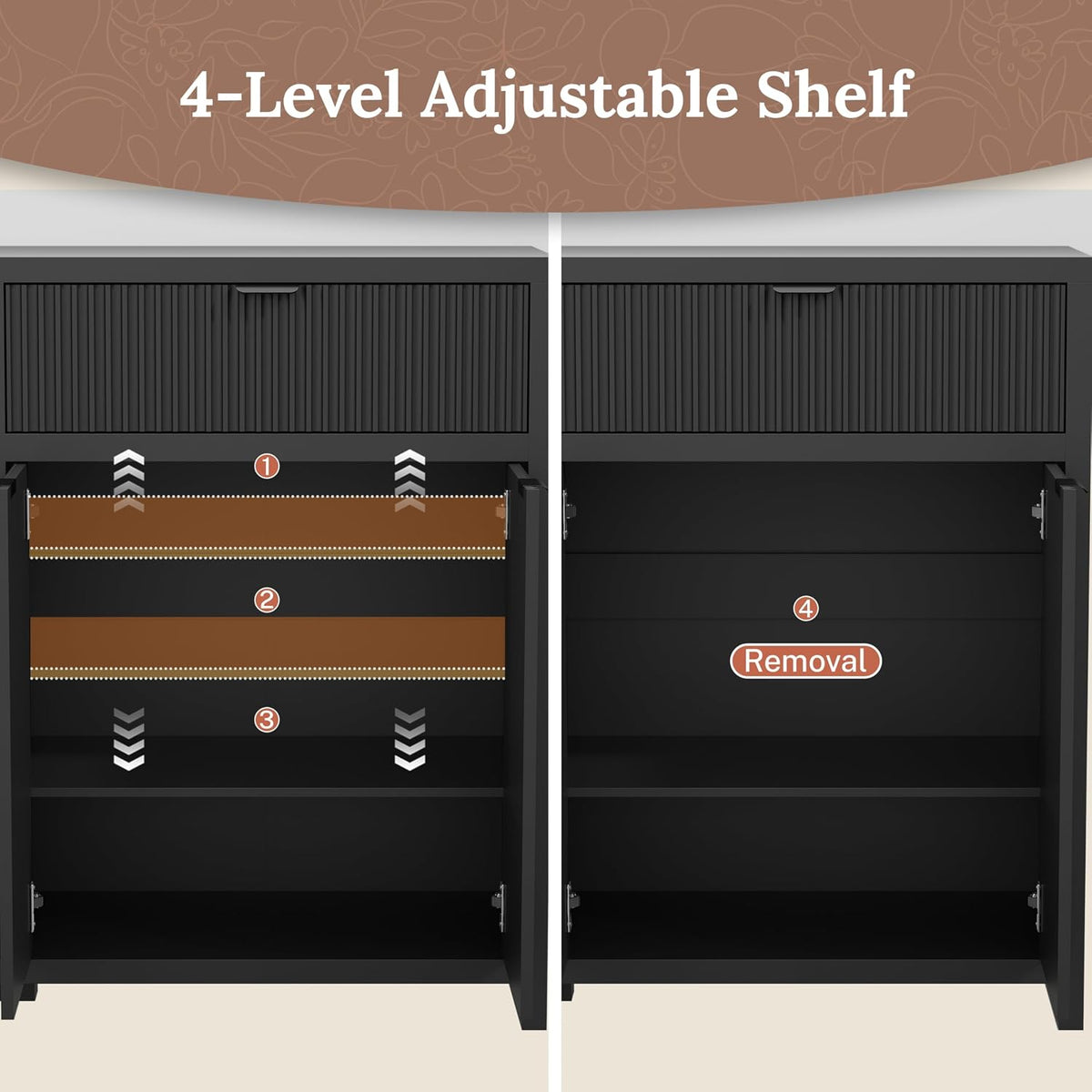 55 Inch Modern Fluted Sideboard Buffet Cabinet with Storage, Black