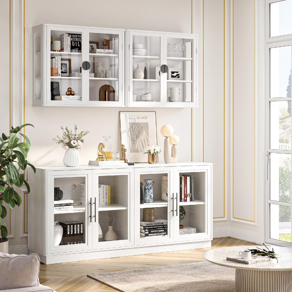 NEWOWNDS Display Wall Storage Cabinets for Laundry Room with Tempered Glass