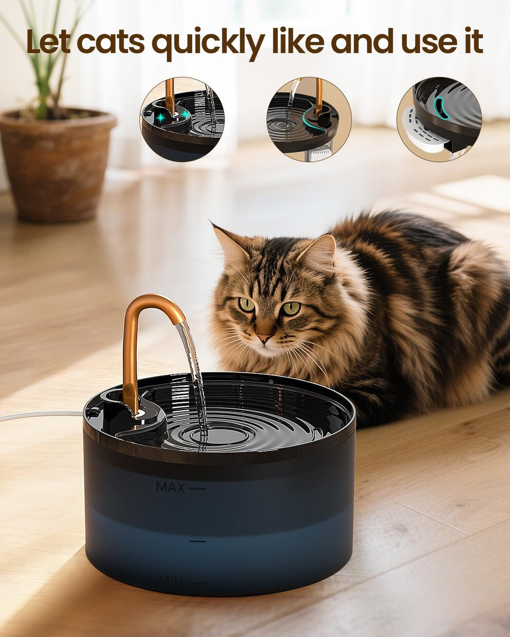 MISFANS Cat Water Fountain with 9-Pack Replaceable Filters,Copper Faucet