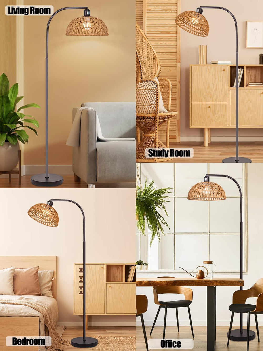 Brilvibera Boho Standing Lamp with Remote Control and Dimmable Bulb