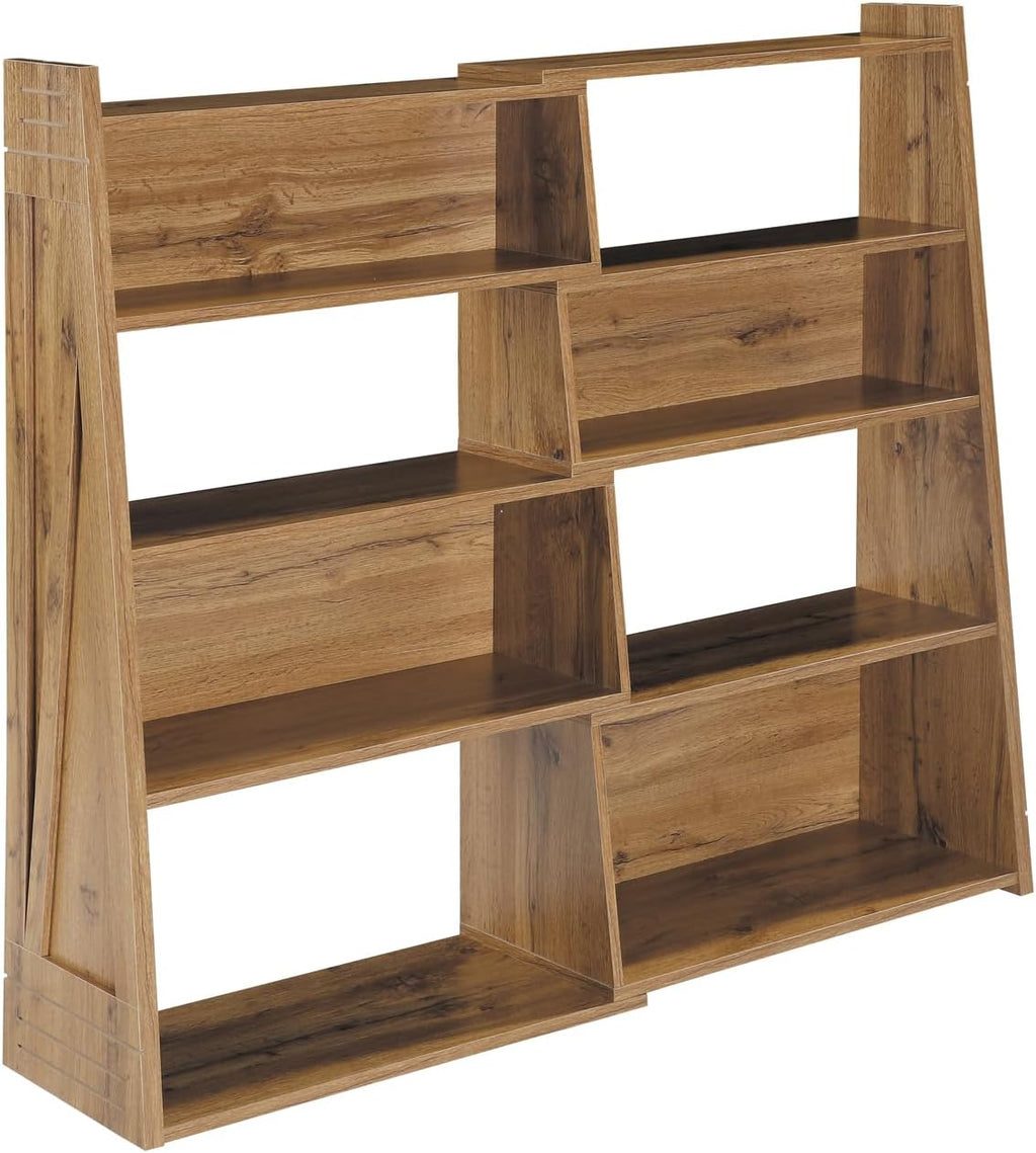 42.5" H Wooden Foldable Ladder Shelves, 4-Tier Folding Bookshelf | Natural Wood+Brown Wood Ladder Bookshelf, Retro Plant Stand Storage Shelves for Home Office Living Room