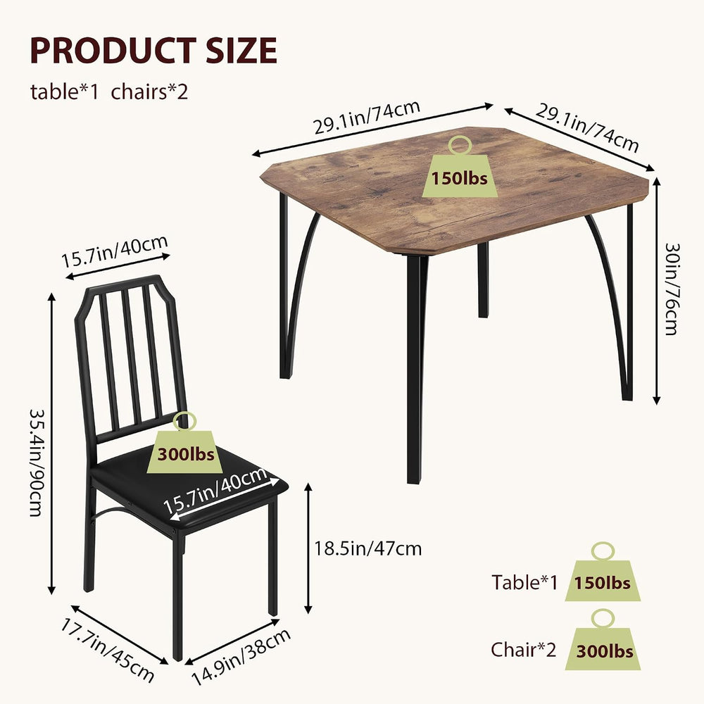 GAOMON 3-Piece Dining Table Set for 2,Kitchen Table with Upholstered Chairs