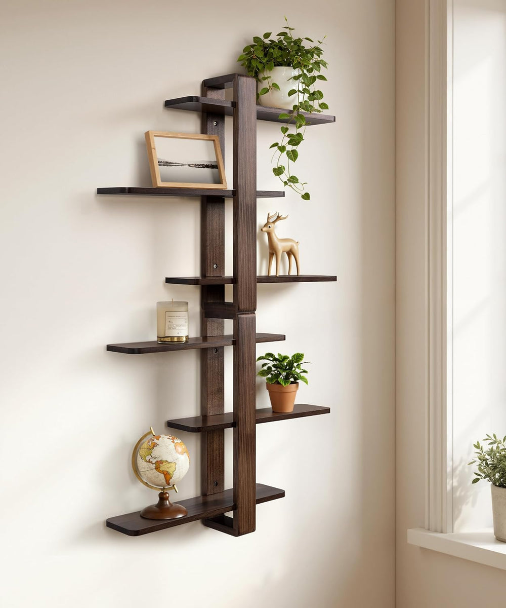 SUMGAR Floating Shelves for Wall Walnut Shelf Unit Mid Century Modern Decor