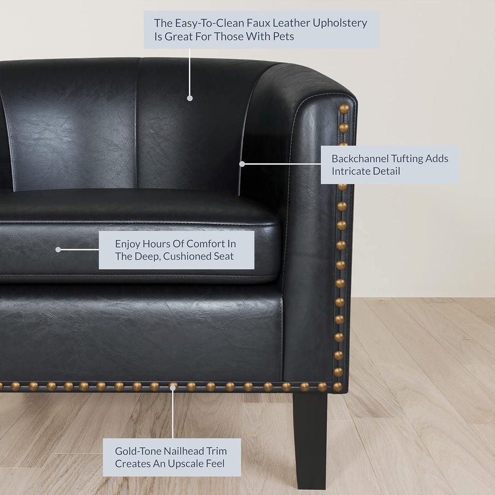 BELLEZE Accent Barrel Chair Set of 2, Modern Faux Leather Tub Club Chair Upho...
