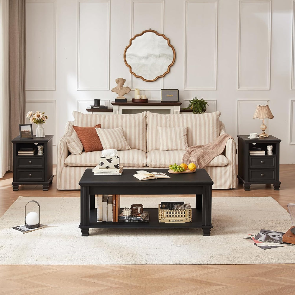 SAVOR LIFE Farmhouse Coffee and End Table Sets, Black