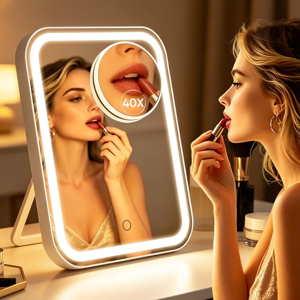 FUNTOUCH 5000mAh Large Lighted Vanity Makeup Mirror with 40X Magnifier