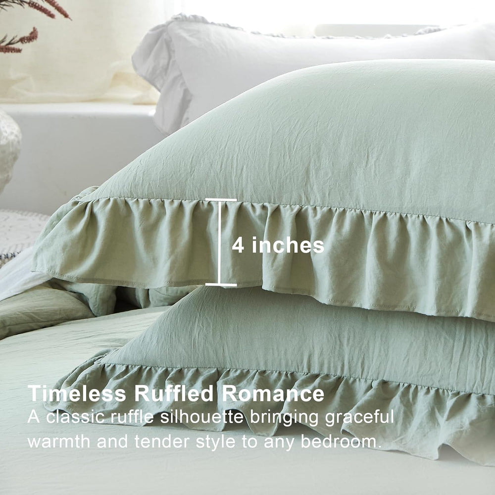 Sage Green Ruffle Comforter Set King Shabby Chic Bedding Set