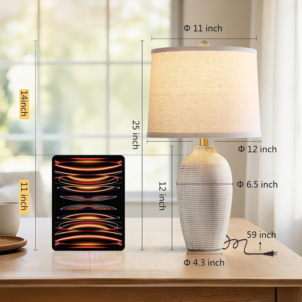 AIEAMPDO 25" Vintage Ceramic Table Lamp for Living Room, Ribbed Texture