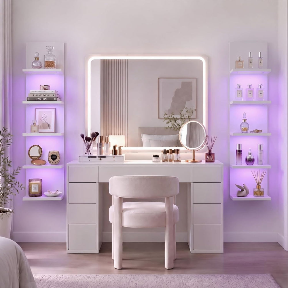 VIWODS 5-Tier Wall Shelf Unit with RGB Light, White