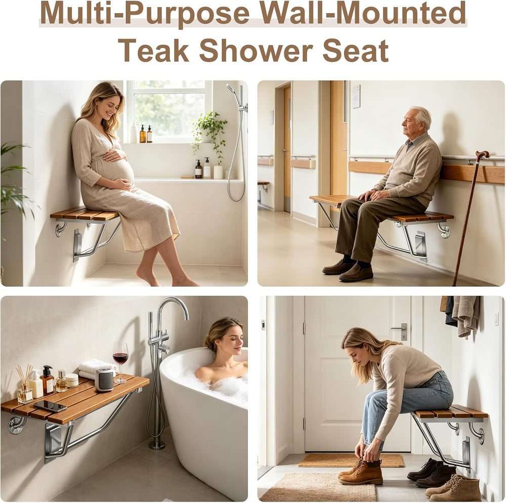 24'' Folding Shower Seat Wall Mounted, 500lb Load Capacity, Space-Saving