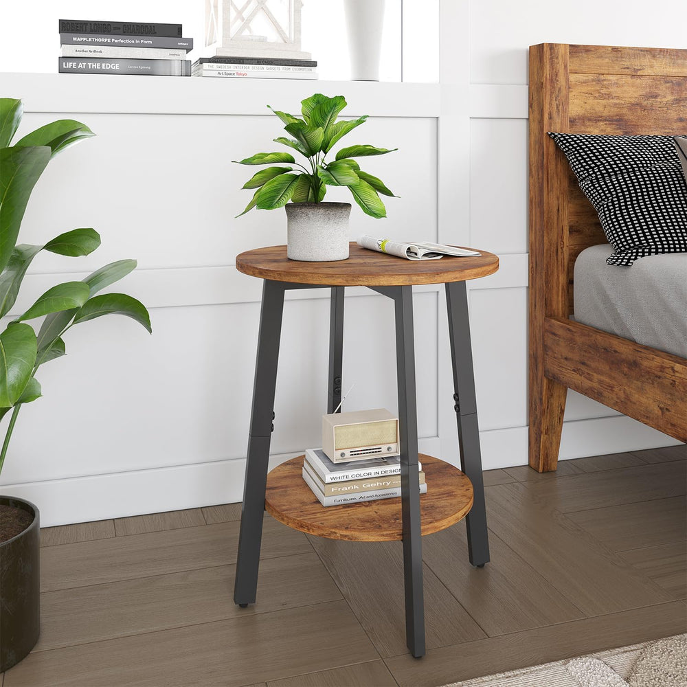 sthmec Side Table Set of 2, Small Round End Table with Storage Shelf for Smal...