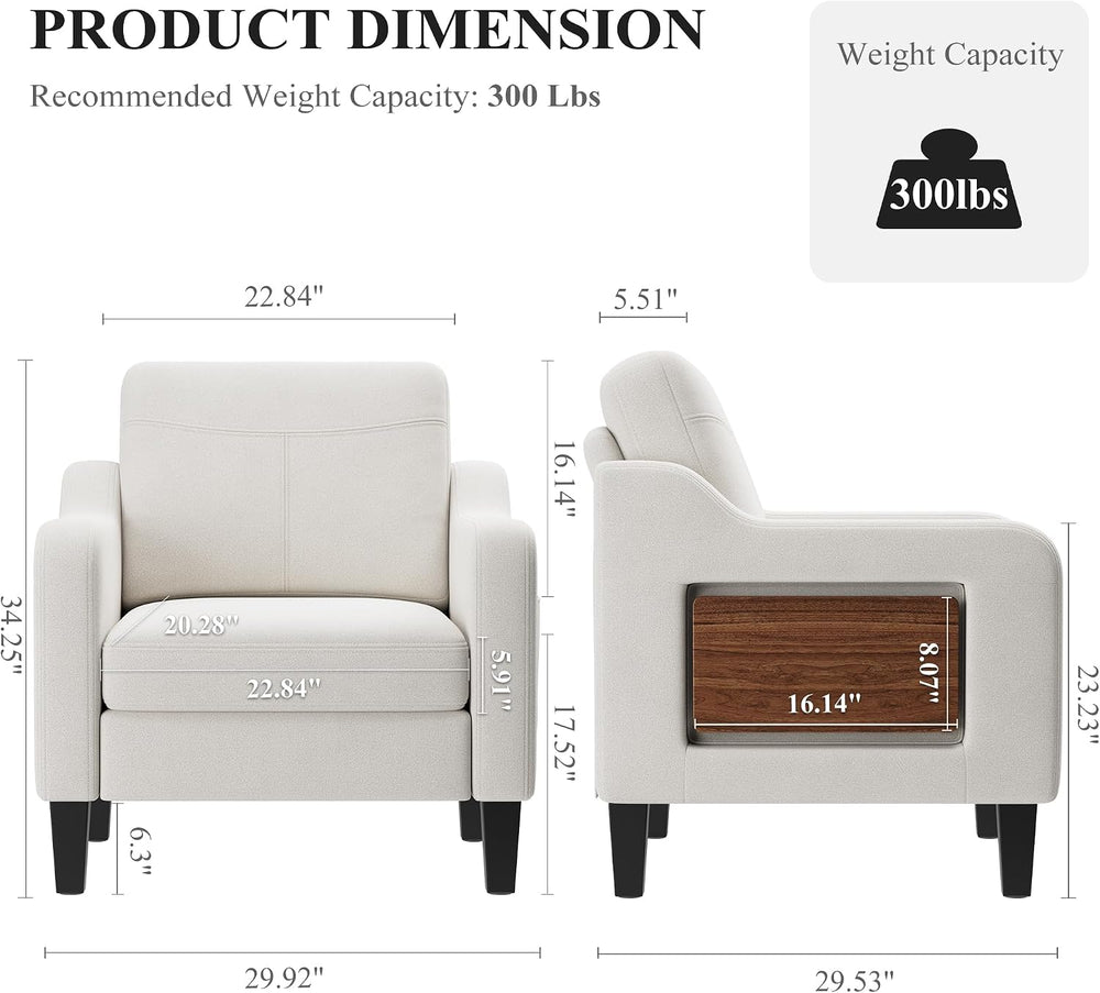 Accent Chair for Living Room, Mid-Century Upholstered Armchair with Foldable ...