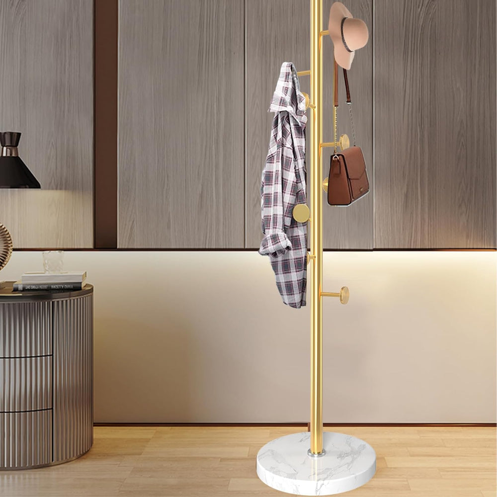 Coat Rack Stand,Golden Metal Coat Rack Freestanding with 8 Hooks