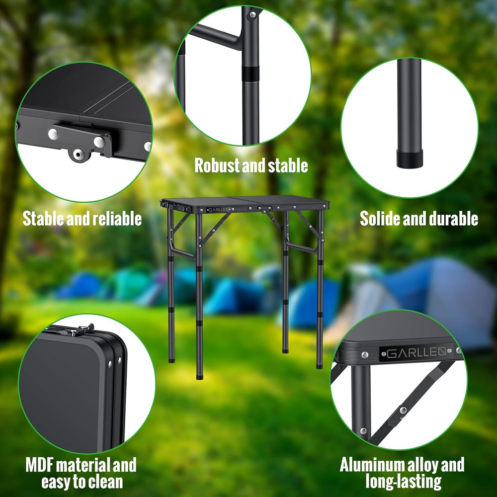 GARLLEN 2ft Folding Camping Table 22.8"x15.7" 3-Height Adjustable M...