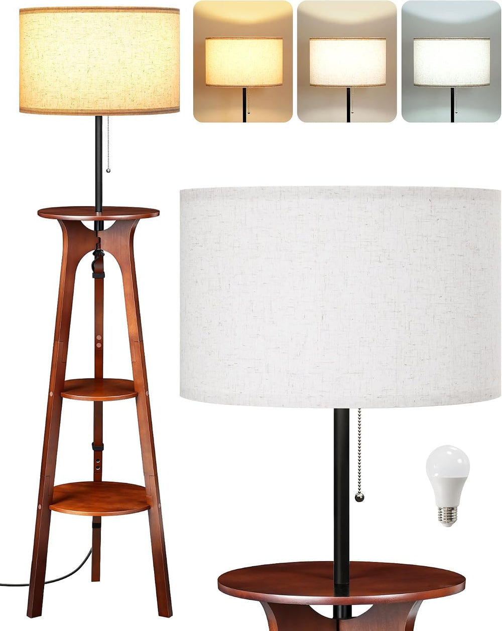 Floor Lamp for Living Room, Standing Lamp with 3 Shelves