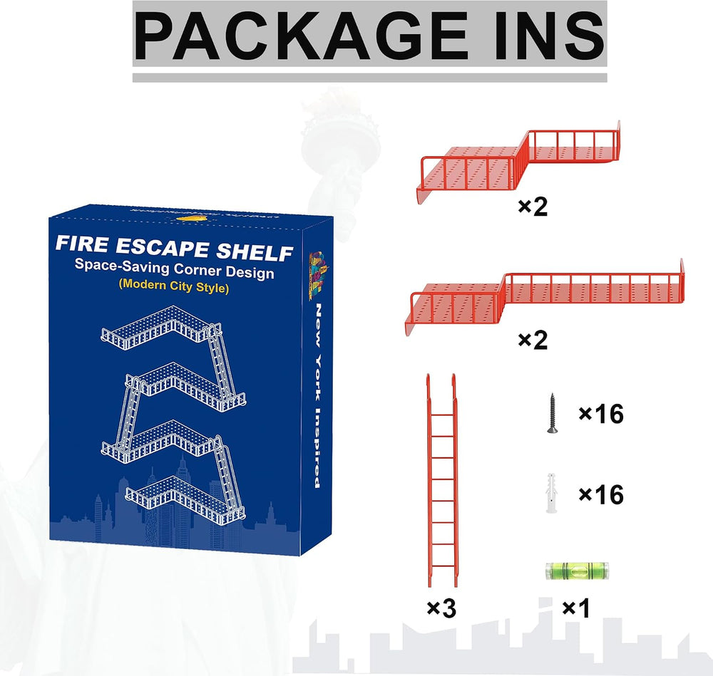 Fire Escape Wall Shelf - Modern City Style 4-Tier Corner Wall Shelves, Easy t...