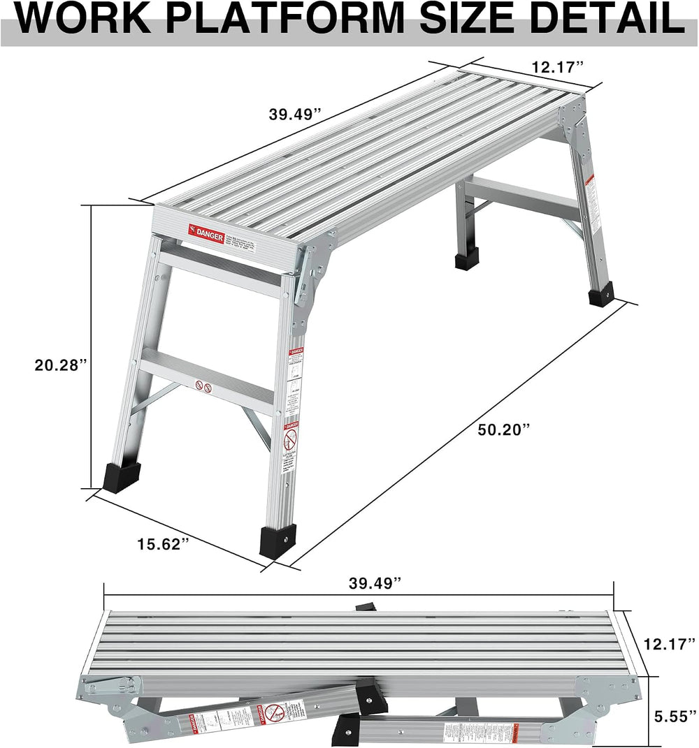 40" Aluminum Folding Work Platform/Step Stool - 225 LBS, Non-Slip, Ultra...