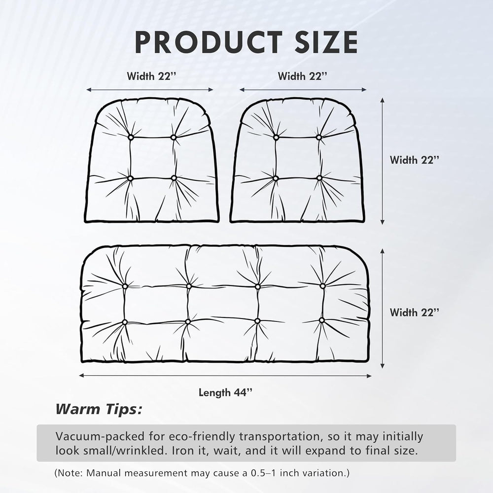 Outdoor Wicker Chair Cushions Set of 3, Waterproof Wicker Cushion for Patio F...