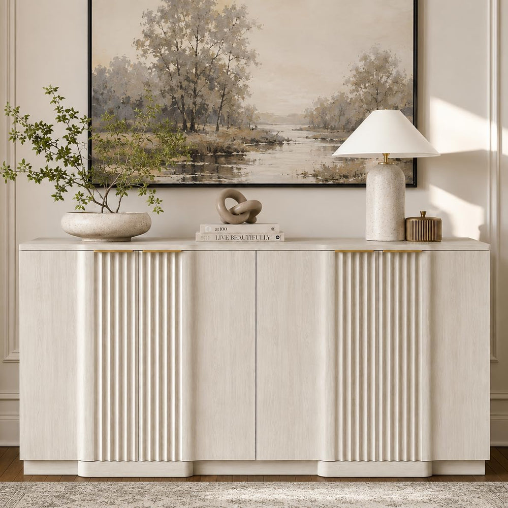 Yechen Fluted Buffet Cabinet with Storage, 55" Accent Sideboard Credenza