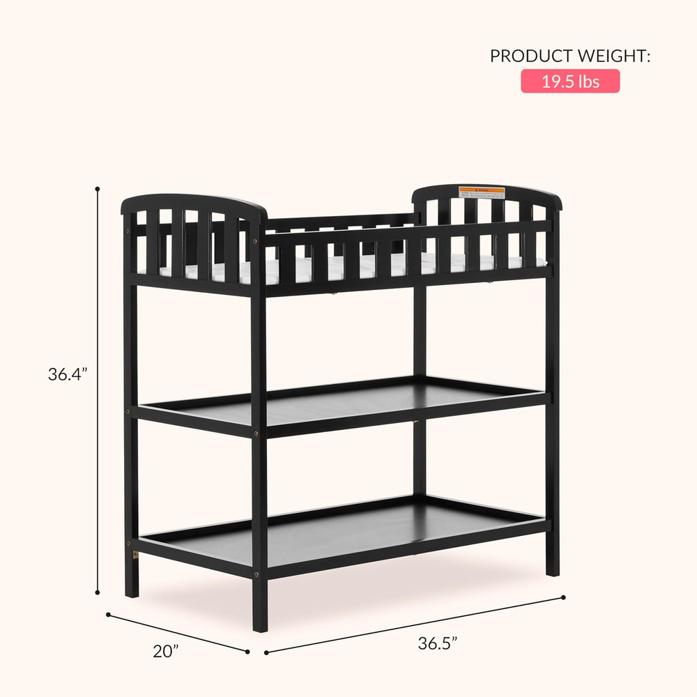 Dream On Me Emily Changing Table with Two Storage Shelves, Black
