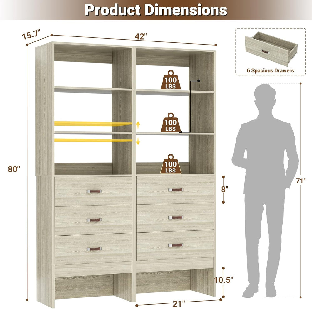 Freestanding 3.5FT Closet System with Leather Handles Set of 2 White Oak