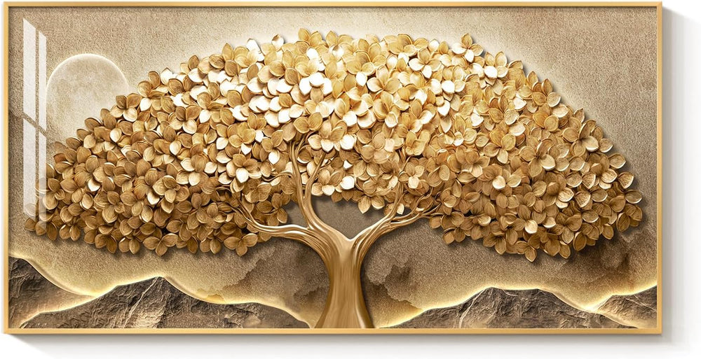 Large Framed Modern Gold Tree of Life Wall Art for Living Room, 30x60 In